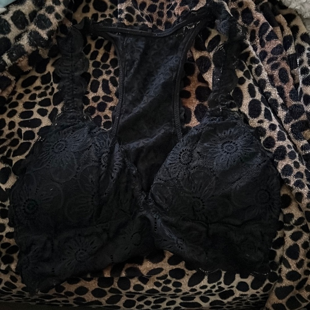 Black padded lace bralette.